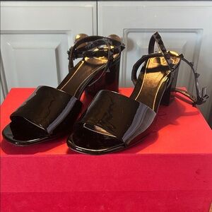 Valentino Rockstud Black Patent Leather Women's Sandals